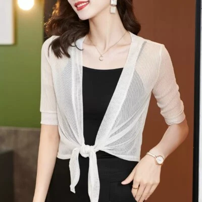 Femme Maille Châle Cardigan Boléro Haut Court Étole Capelet Manches Robe Drapé - Photo 1/4