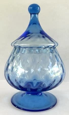 Empoli Glass Blue Apothecary Jar 8 1/2" Diamond Pattern MCM