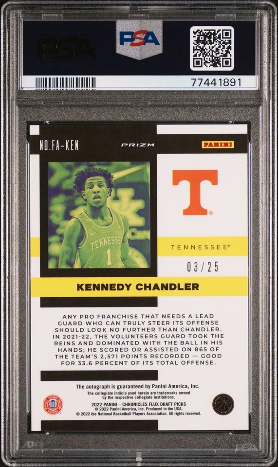 PSA 9 - KENNEDY CHANDLER #d 3/25 Auto - 2022 Chronicles DP Flux Rookie Autograph - Image 2 of 2