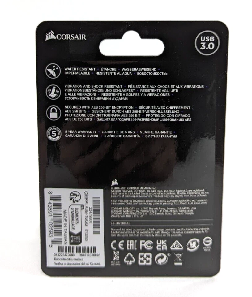 Corsair CMFPLA3B-16GB USB 3.0 Flash Padlock 3- Black/Blue - Image 3 of 4