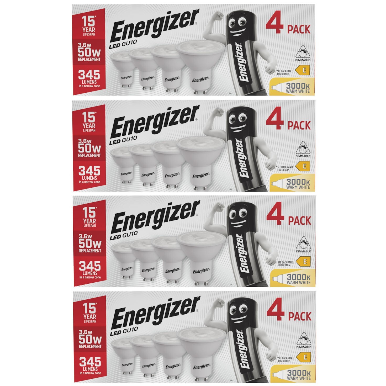 8x Energizer LED GU10 Dimmable Bulbs Spot light 345lm 3.6W 3000K Warm White - Image 5