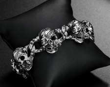 Premium 316L Stainless Steel Motorcycle Bike Chain SKULL Bracelet 9 inch