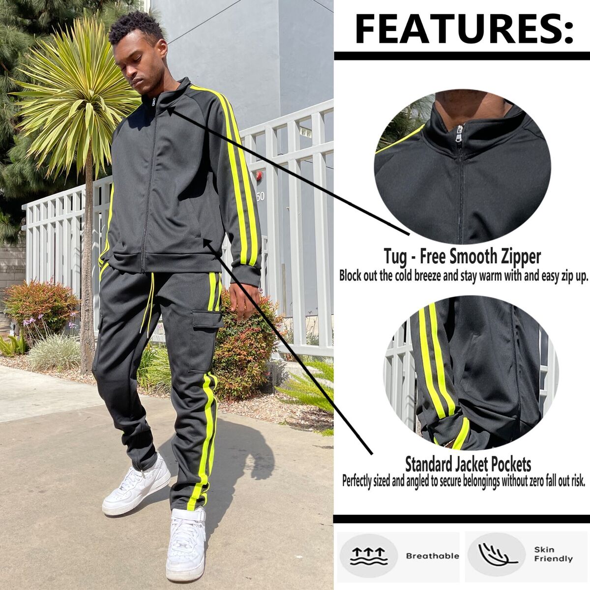 Two Stripe Full Zip Casual Activewear Sweat Track Jacket Two Stripe Full Zip Casual Activewear Sweat Track Jacket