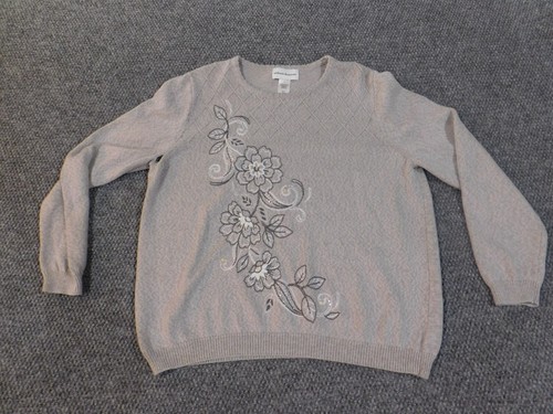 Alfred Dunner Sweater large gray floral womens pullover crewneck acrylic coastal - Picture 4 of 12