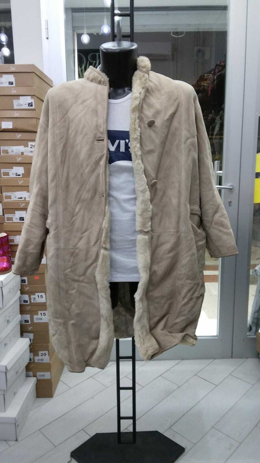Women's Beige Real Leather Shearling Stefaneli Coat Size 52 MON 1239 LZ