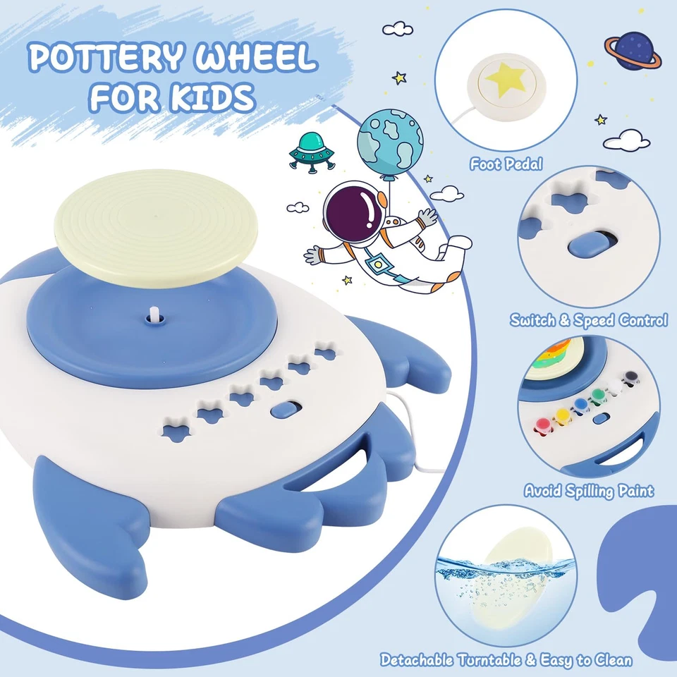 Töpfer-set für Kinder mit Ton Lufttrocknend Töpferscheibe Elektrisch Enthält ... - Bild 3 von 4