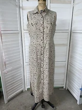 Vintage Herman Geist Linen Cotton Dress Sleeveless FLORAL Women's Size 10