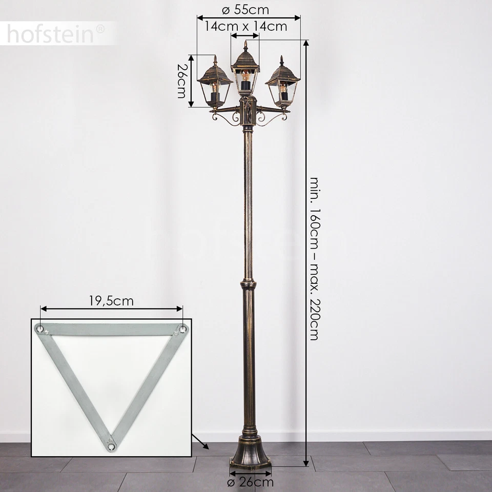 Lanterna da giardino 3 luci sentieri lampada esterno lampada da terra candelabro nero/oro - Immagine 4 di 4