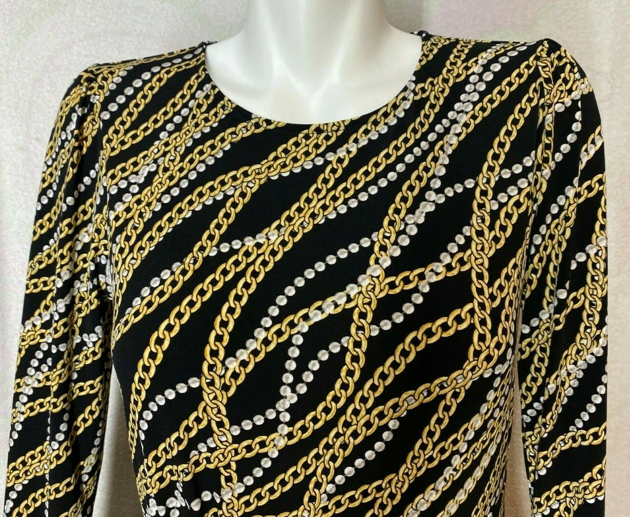 Abito donna Michael Kors piccolo nero bianco perla catena dorata nuovo con etichetta elasticizzato