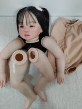 Unassembled 28in Reborn Doll Kit Asian Girl Toddler Painted Hand-Rooted Hair Toy