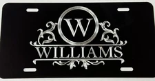 3D Engraved Custom Name Monogram Scroll Car Tag Diamond Etched License Plate
