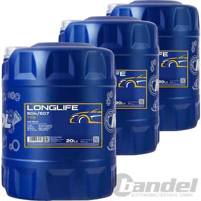 3x 20L MANNOL MOTORÖL LONGLIFE 5W30 passend für VW 504/507.00 BMW LL 04 API SN