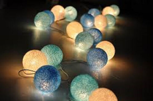 Coloured Cotton Ball Fairy Light with String Globe Bulb 3 metres long Fair Trade - Picture 1 of 12