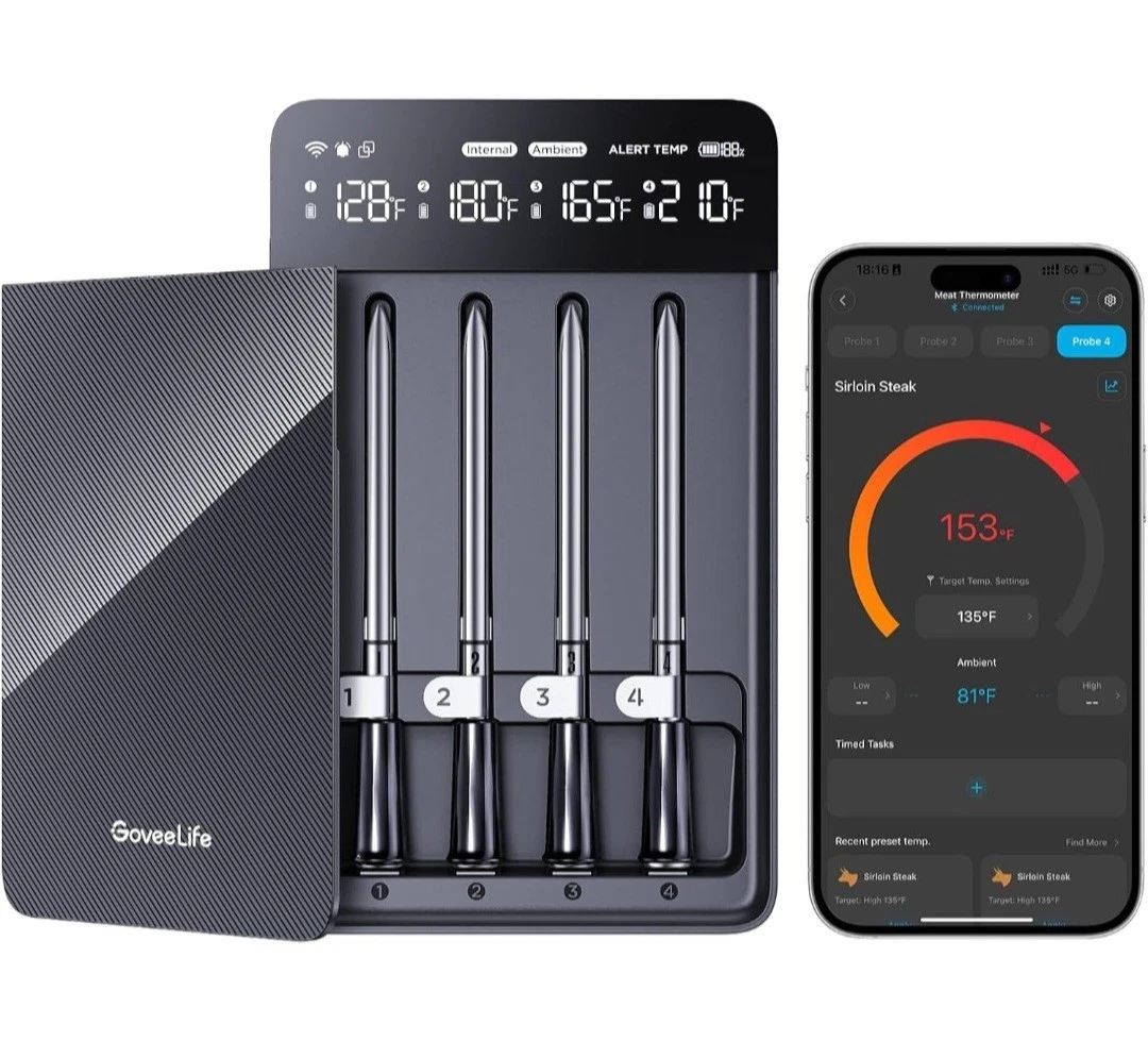 GoveeLife Smart Wireless Meat Thermometer (4-Probe) Wifi Bluetooth App Control
Opens in a new window
