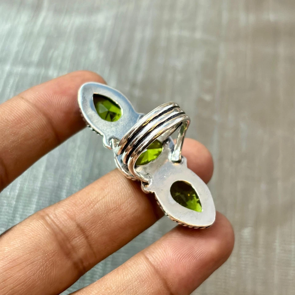 Fabulous Peridot Gemstone Handmade 925 Sterling Silver Jewelry Ring All Size - Image 4 of 4