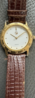 Korean Air Citizen Vega Quartz Analog Gold Tone Case White Dial Brown Leather