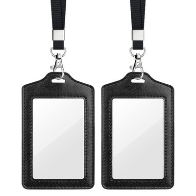 Teskyer 2 Pack Double Sided Clear Badge Holder with 2.7'' x 4.5'', Black 
