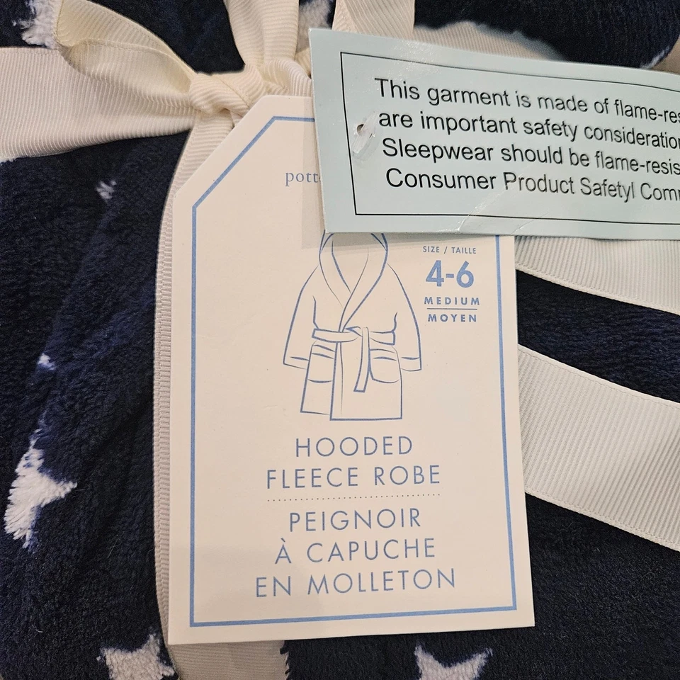 Bata polar con capucha Pottery Barn Kids estrellas azul marino talla 4-6 resistente al fuego NUEVO Foto 2 de 4