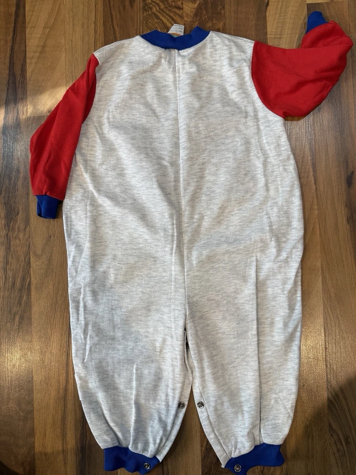 Vintage 90s HEALTHTEX Baby Boy 24M One-Piece Romper Fire Chief Trucks And Dogs - Image 2 of 4