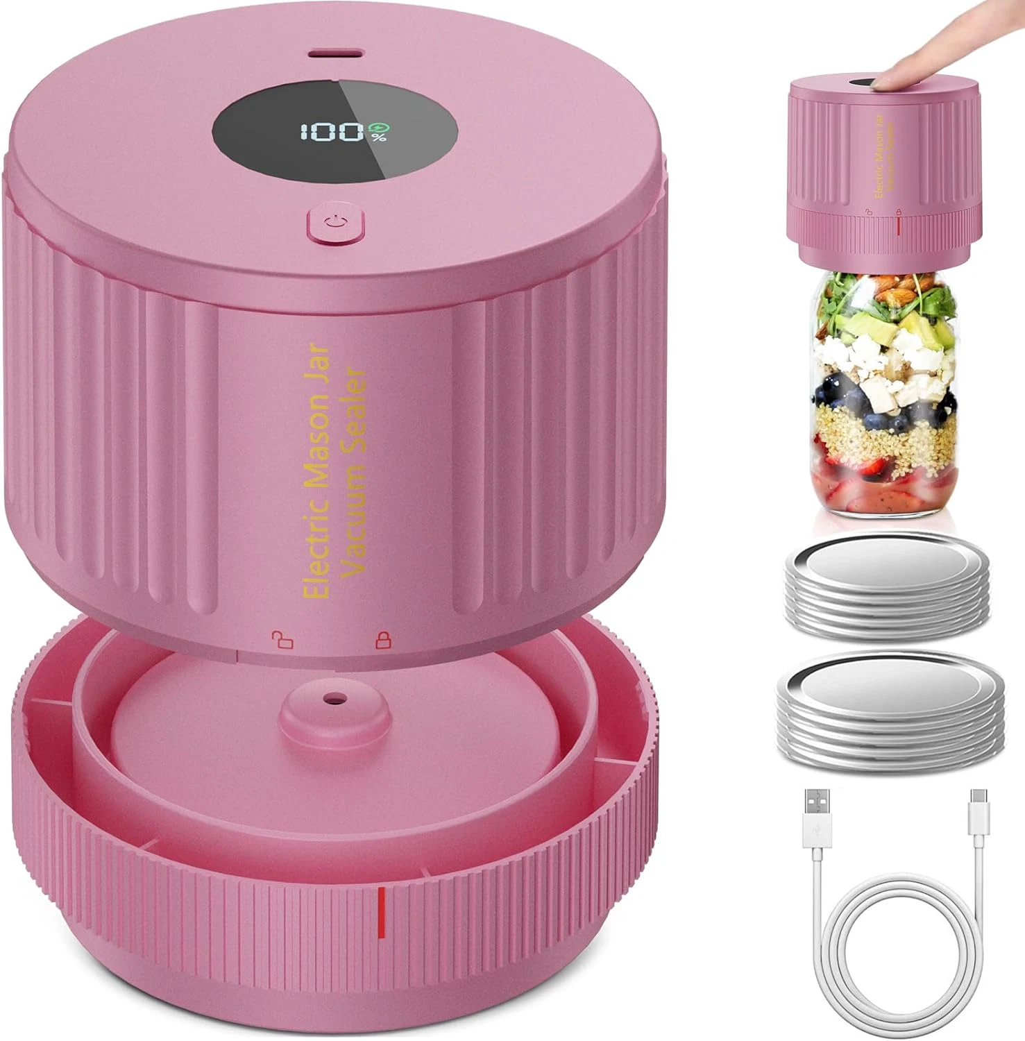Electric Mason Jar Vacuum Sealer Kit for Wide Mouth and Regular Mouth Mason Jar