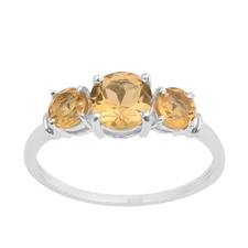 0.60Ctw Round Shape Citrine 925 Sterling Silver Three Stone Ring For Women Sz.7