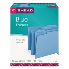 Smead 12043 0.75" Expansion Colored File Folders - Letter Size/Blue (100/BX) New