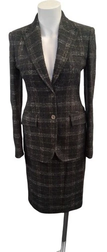 Valentino Roma Skirt Suit, Check, UK 8, Wool Blend Z#1008
