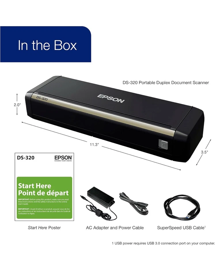 RE_NEWED Epson DS-320 document scanner portable USB 3.0 P/N: B11B243201 - Image 3 of 4