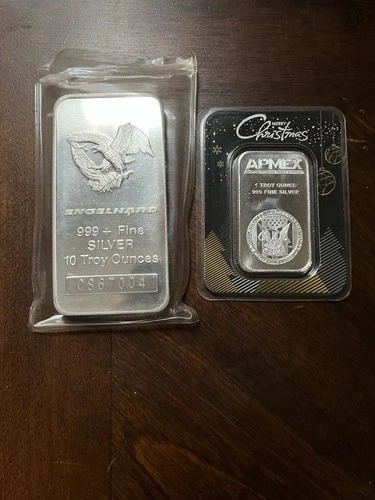 Engelhard 10 oz .999 Fine Silver Bar & APMEX 1 oz .999 Fine Silver Bars SEALED