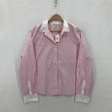 J.Crew Shirt Womens XL Pink White Contrast Collar Cuffs Button Front Long Sleeve