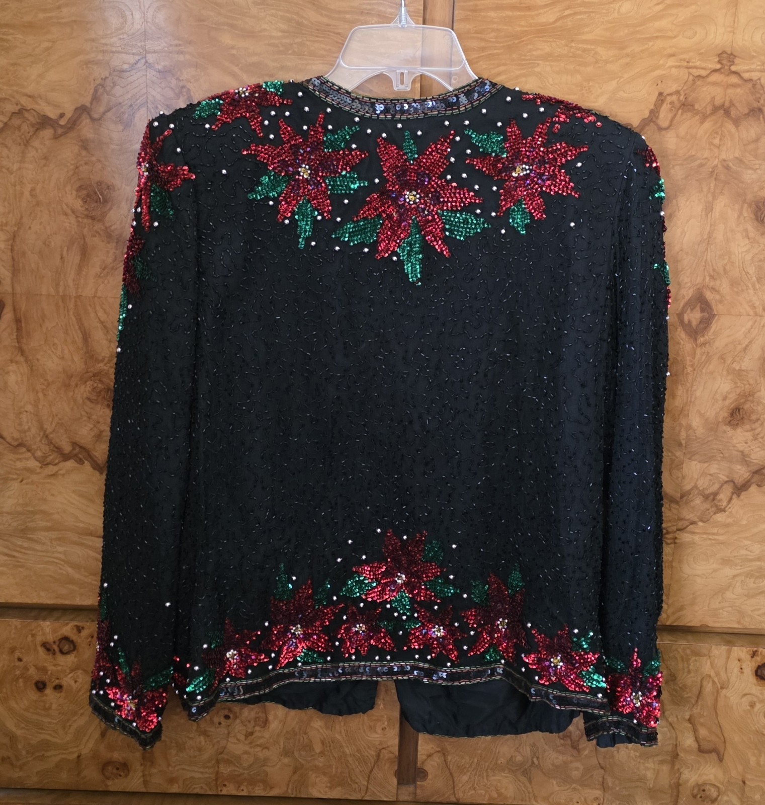 LAWRENCE KAZAR SILK & BEADED POINTSETTIA JACKET ~ XL