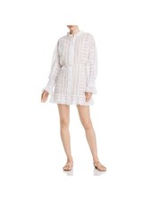 PAPER LONDON Womens White Button Down Long Sleeve Mini Fit + Flare Dress 4