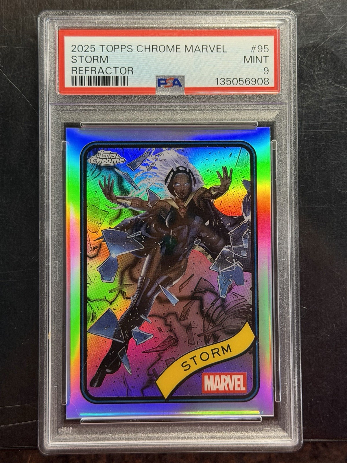 Storm Refractor 2025 Topps Marvel Chrome #95 PSA Mint 9