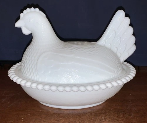 Vintage Hen On A Nest INDIANA GLASS CO 7155 Milk Glass Original Box Candy Dish