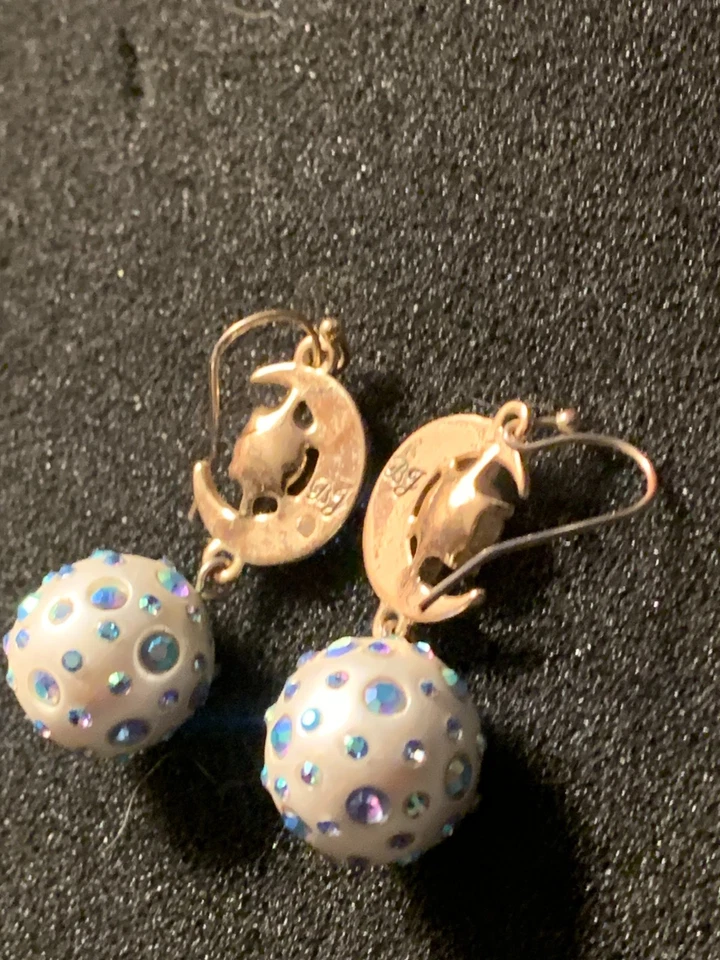Vintage Betsey Johnson Rare Crystal Moon Celestial Ball Earrings - Image 3 of 4