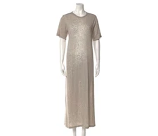 IRO  Lina Maxi Long Jeresy Dress beige taupe Splatter Short Sleeves size XS
