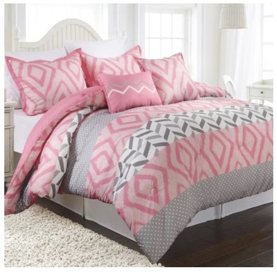 Pink Gray Chevron Comforter Set Twin Diamond Kids Teen Girls