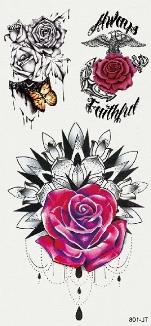 Flash Tatouage Temporaire Autocollant Rose Rouge Papillon Cadeau Fête Vacances - Photo 1/1