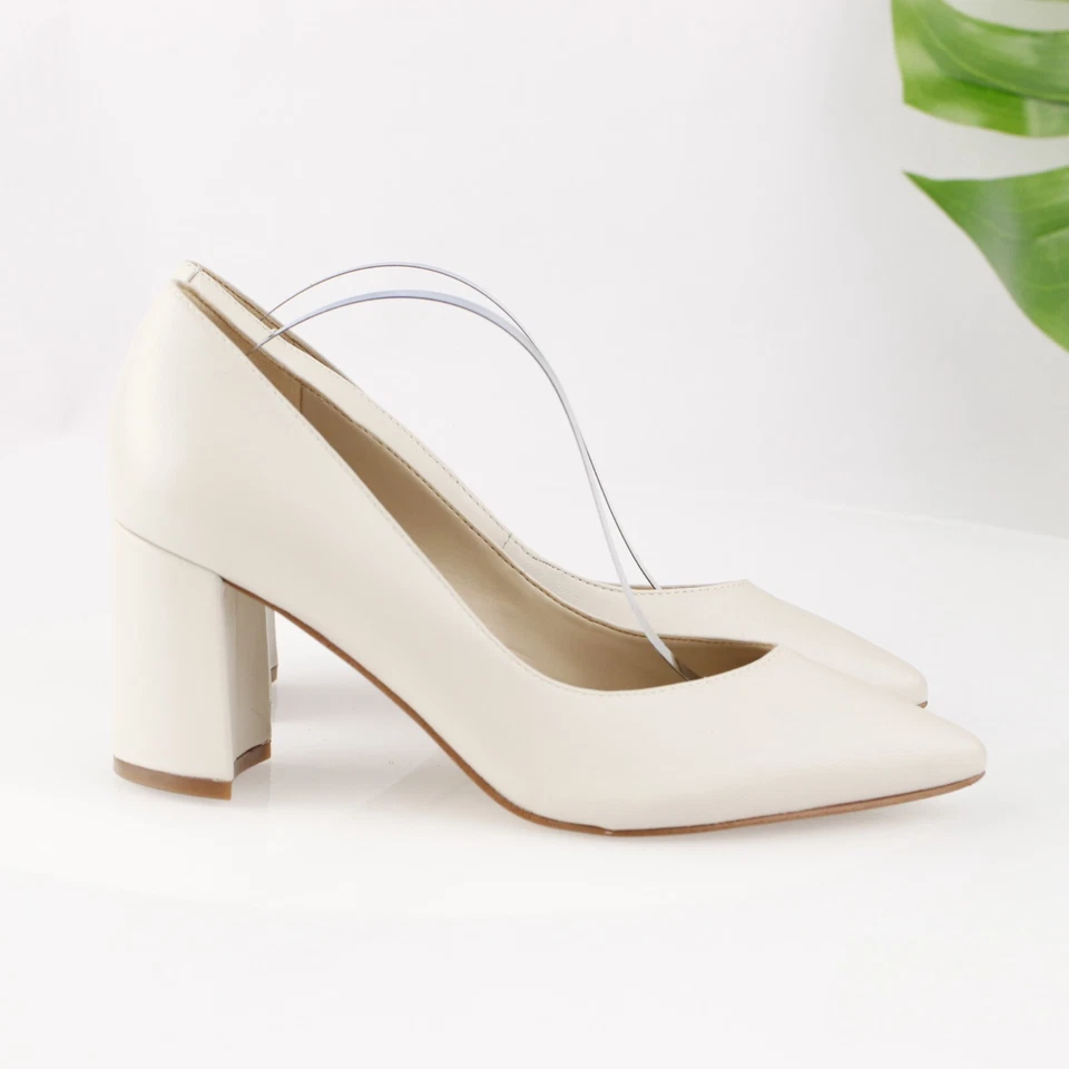 Zapato de vestir Marc Fisher para mujer Caitlin talla 6 cuero blanco tacón ancho novia Foto 4 de 4
