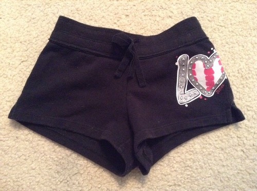 VGC! Girls Justice Black Drawstring Sparkly Rhinestone "Love" Shorts Sz 7 - Picture 4 of 6