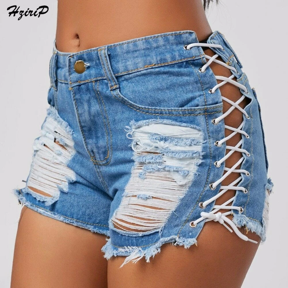 Pantalones Cortos De Vaqueros Para Mujer Rasgados De Cintura Alta Moda De  Verano