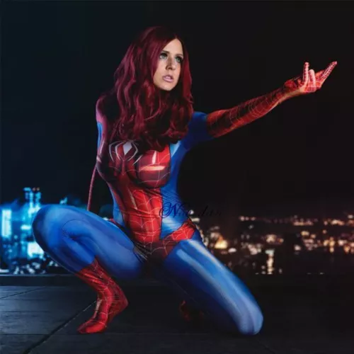 Adult Women Spiderman Cosplay Costume Sexy Jumpsuit Tight Fitting Suit Dress AU - Picture 8 of 27