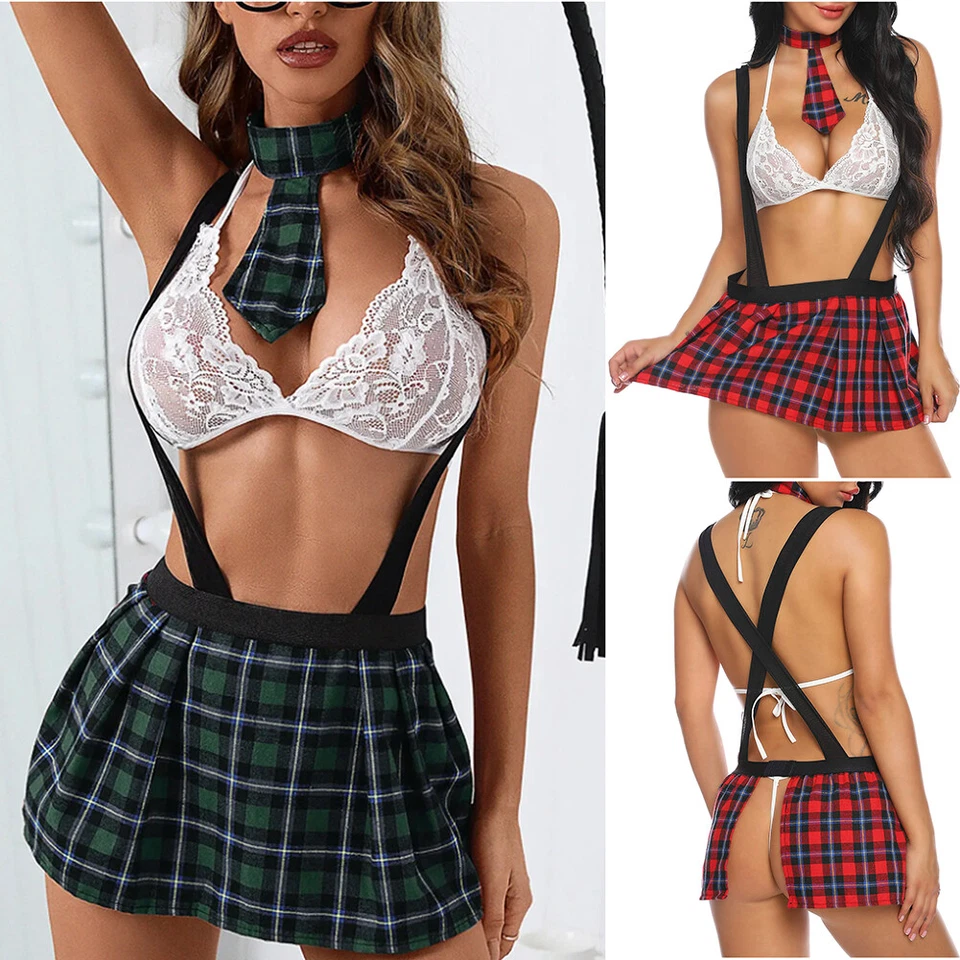 Mujeres Sexy Lencería Escuela Niña Uniforme Halloween Disfraz Conjunto Juegos de Rol Foto 4 de 4