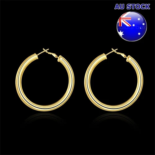 Wholesale 18K Yellow Gold Filled 5mm Big Round Hoop Earrings Gift