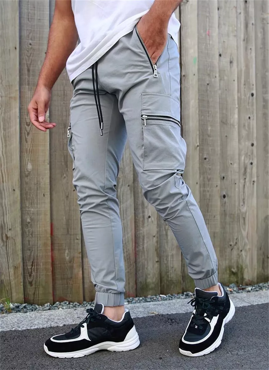 Mens Cargo Trousers Workout Pants Joggers Fitness Sport Slim Sweatpants