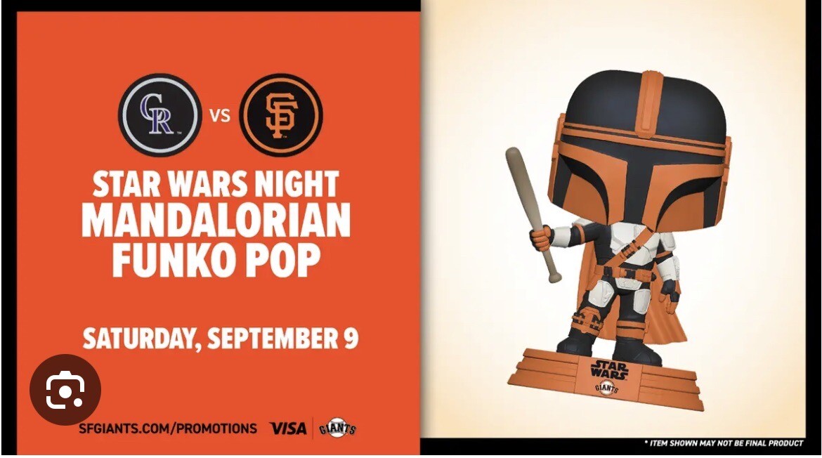 San Francisco Giants Star Wars Mandalorian Funko Pop SGA 9/9