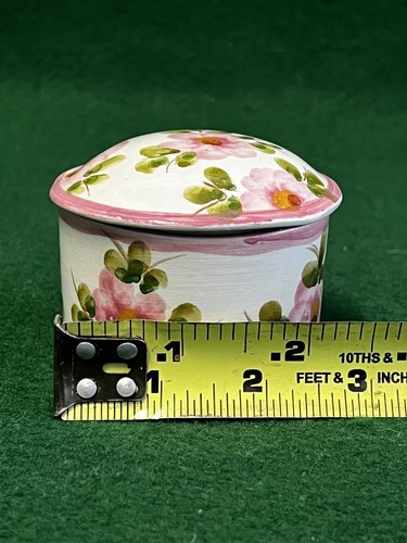 Porcelain Trinket Box Hand Painted Pink Floral W/ Lid Made In Portugal 2” Rings - Picture 11 of 13