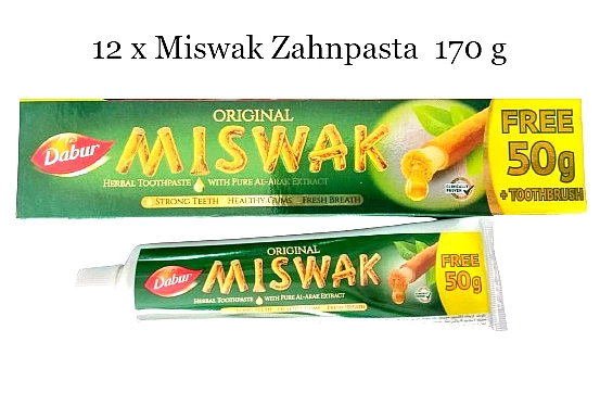 12 x Miswak Dabur Zahnpasta Siwak Meswak Kräuterpaste Zahnpflege - 12 x 170 g -