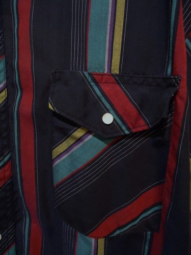 Rustler Mens Shirt XL ? Pearl Snap Cowboy Rodeo Rockabilly Striped Western Vtg - Picture 2 of 3