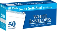 BAZIC Self Seal White Envelope 4 1/8" x 9 1/2" #10, No Window 1-Pack, 